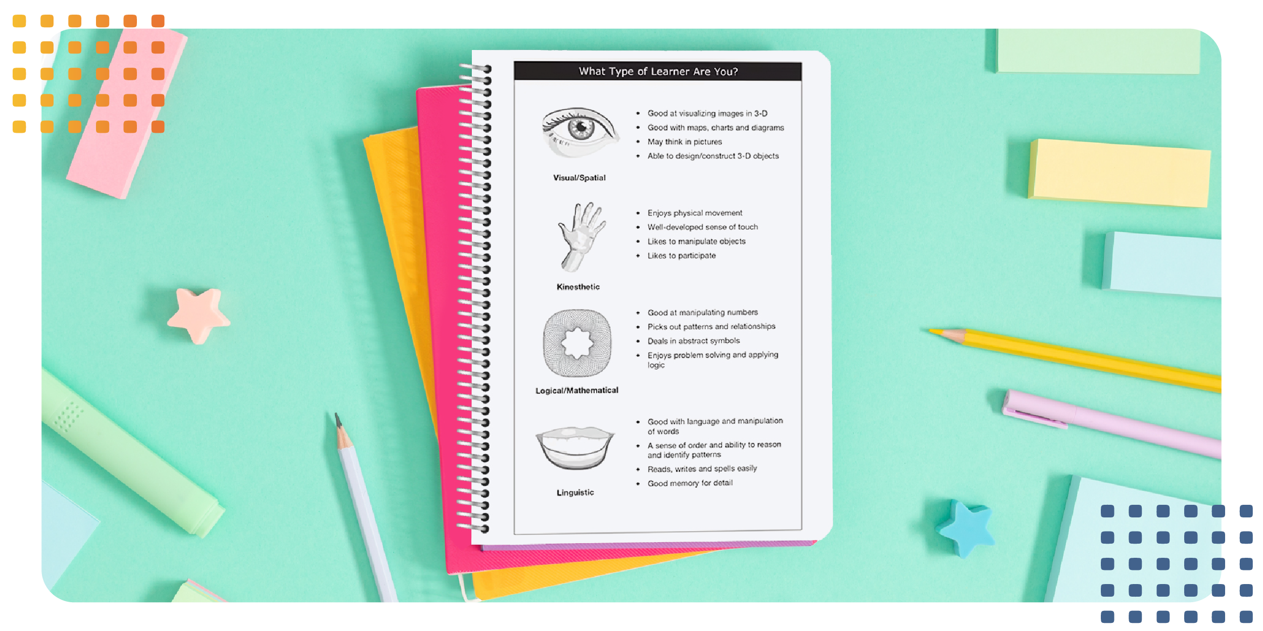 a school planner with post-it notes and pencils