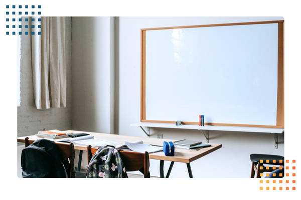 white board at the front of a classroom