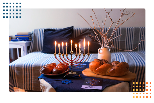 Living room of a Jewish family celebrating Hannukah