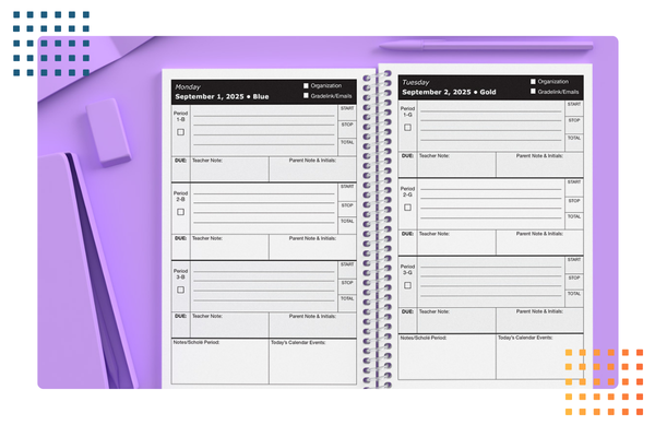 high school planner spread for homework planning